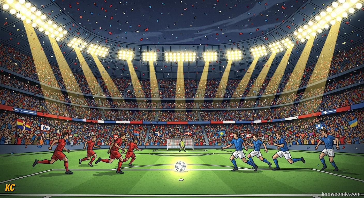 Comic panel titled the simplest great idea ever, labelled the world's game, from the KnowComic World Cup 2026 lesson on football 101