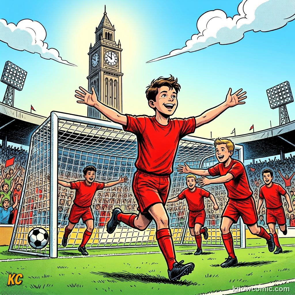 Comic panel titled welcome to the pitch, labelled the mission, from the KnowComic World Cup 2026 lesson on football 101