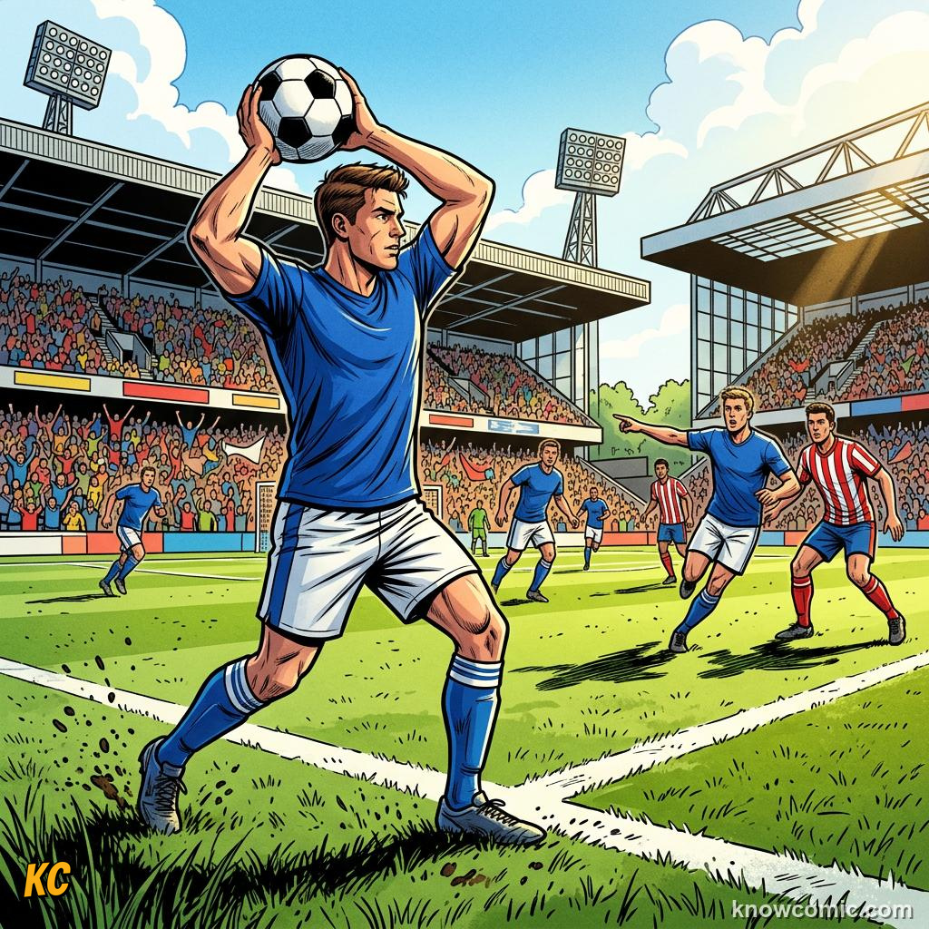 Comic panel titled what counts as a goal, labelled out of play, from the KnowComic World Cup 2026 lesson on football 101