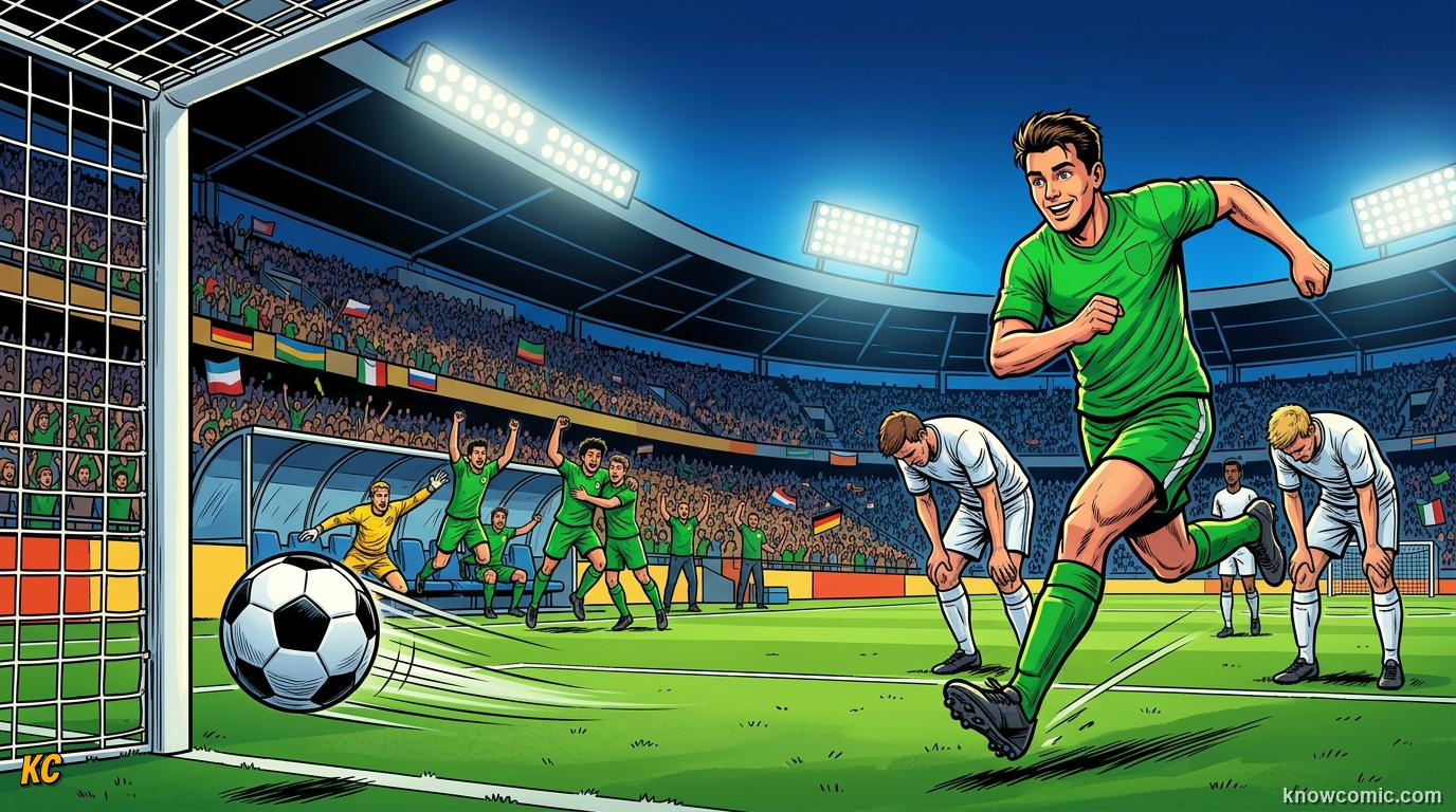 Comic panel titled one sub can change everything, labelled game changer, from the KnowComic World Cup 2026 lesson on substitutions & the squad