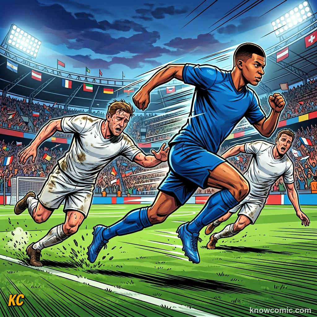Comic panel titled substitution rules today, labelled fresh legs, from the KnowComic World Cup 2026 lesson on substitutions & the squad