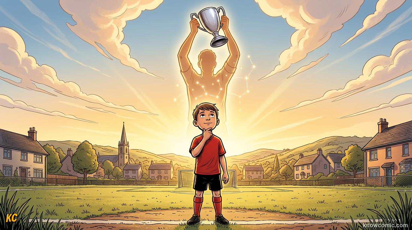 Comic panel titled you could be in the crowd or on the pitch, labelled the next chapter belongs to you, from the KnowComic World Cup 2026 lesson on world cup 2030 & the future