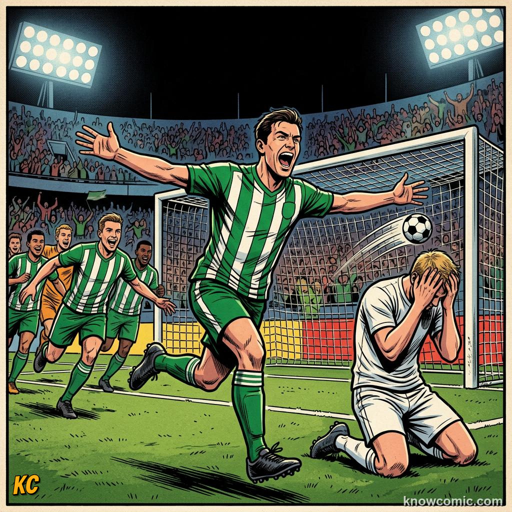 Comic panel titled the loneliest walk in football, labelled sudden death, from the KnowComic World Cup 2026 lesson on penalty shootouts explained