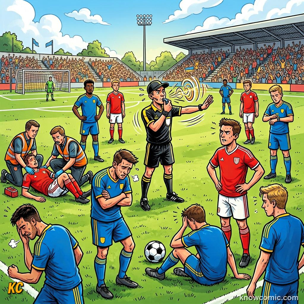 Comic panel titled the play on signal, labelled choppy game, from the KnowComic World Cup 2026 lesson on advantage & play on