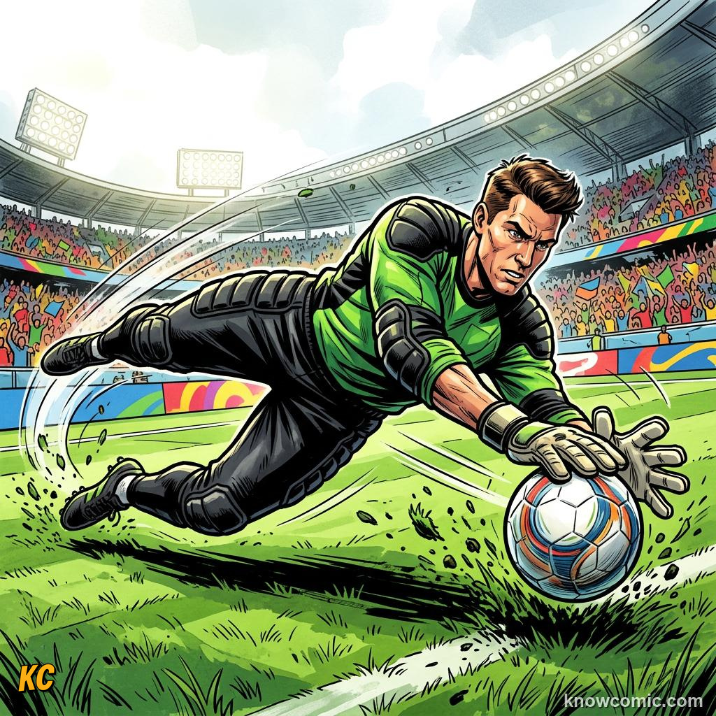 Comic panel titled dangerous gear stays off the pitch, labelled padded kit, from the KnowComic World Cup 2026 lesson on boots, shin pads & the kit