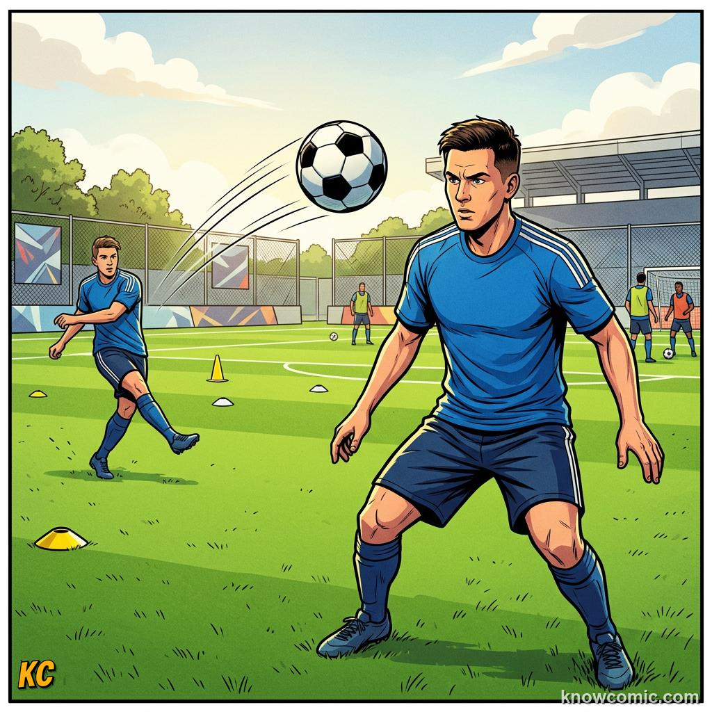 Comic panel titled cushioning absorb the speed, labelled the receive, from the KnowComic World Cup 2026 lesson on first touch & ball control