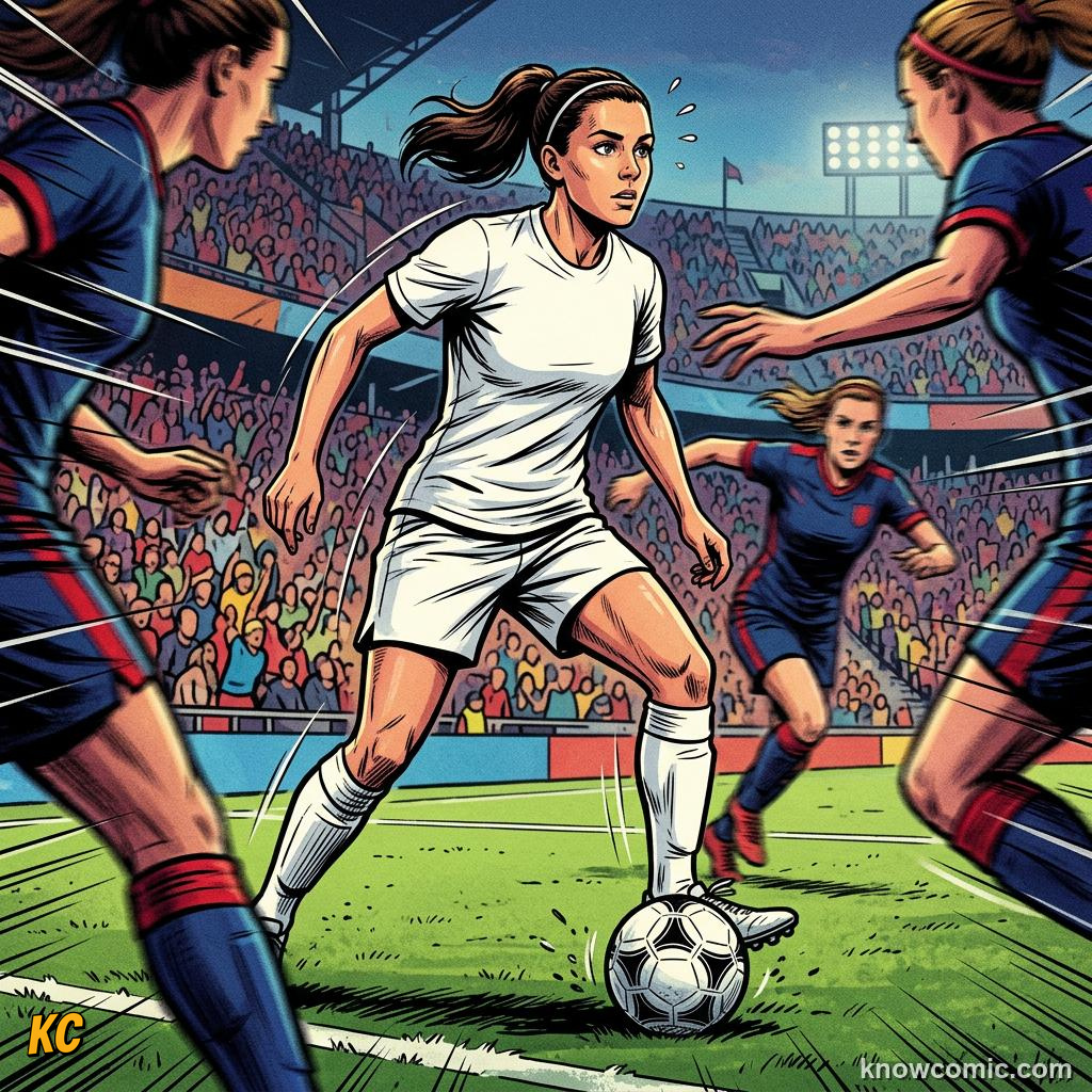 Comic panel titled trapping kill the ball, labelled look up, from the KnowComic World Cup 2026 lesson on first touch & ball control