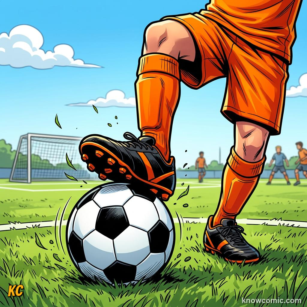 Comic panel titled trapping kill the ball, labelled sole trap, from the KnowComic World Cup 2026 lesson on first touch & ball control