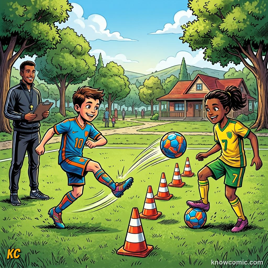 Comic panel labelled partner pass, illustrating passing: football's language in KnowComic's World Cup 2026 series