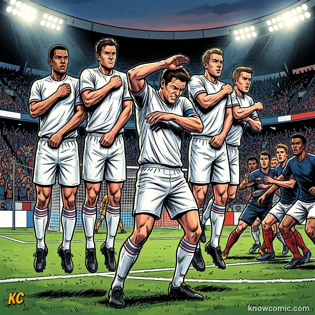 Comic panel titled how specialists practise, labelled brave wall, from the KnowComic World Cup 2026 lesson on free kick curlers