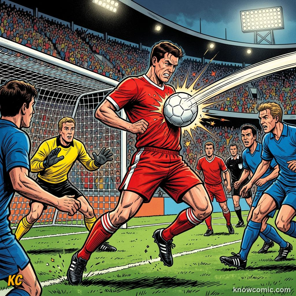 Comic panel titled how coaches build defenders, labelled block shot, from the KnowComic World Cup 2026 lesson on defending masterclass
