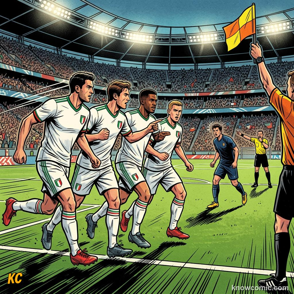 Comic panel titled how coaches build defenders, labelled step up, from the KnowComic World Cup 2026 lesson on defending masterclass