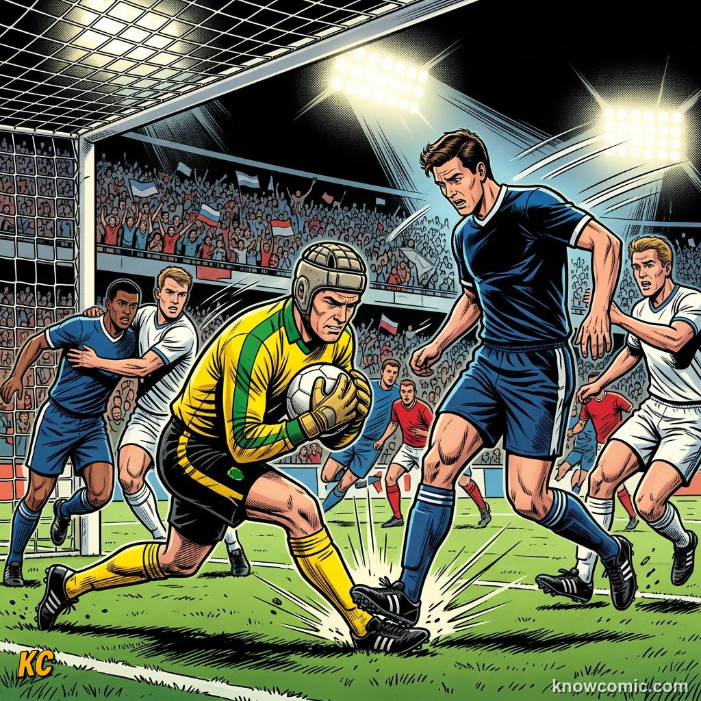 Comic panel titled smart positioning wins saves, labelled parry, from the KnowComic World Cup 2026 lesson on goalkeeping: the last line