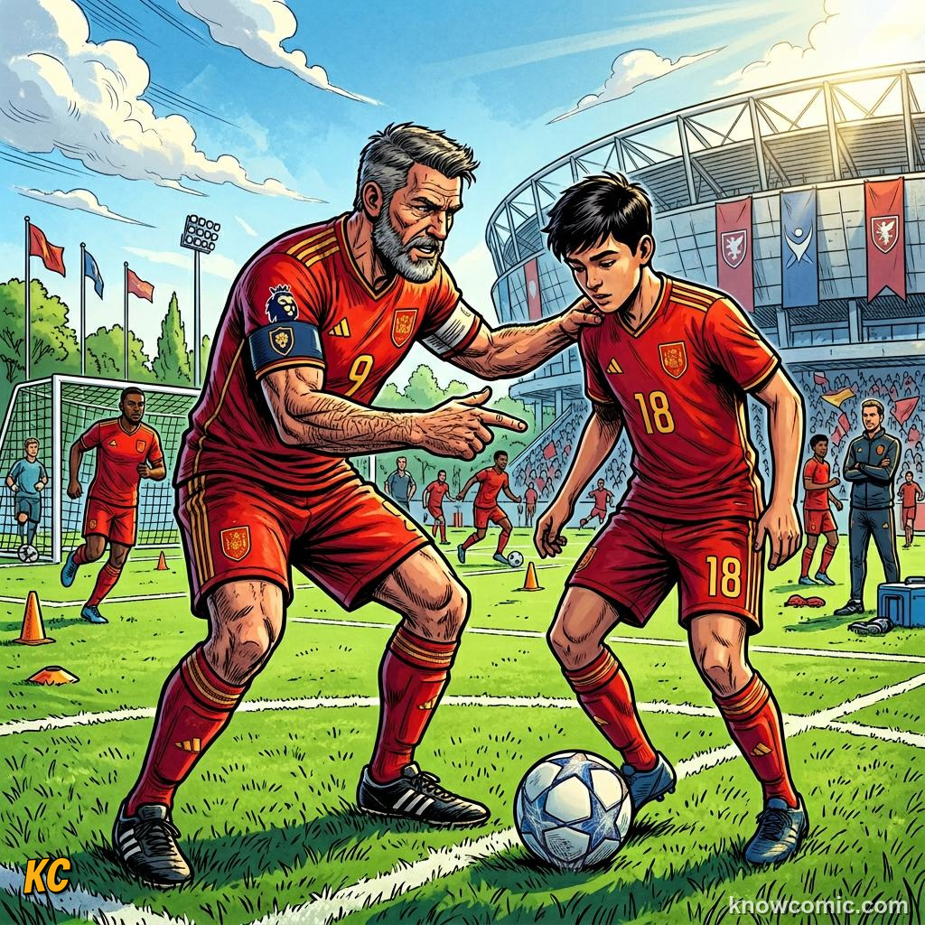 Comic panel titled the moment every captain dreams of, labelled protect squad, from the KnowComic World Cup 2026 lesson on the captain's armband