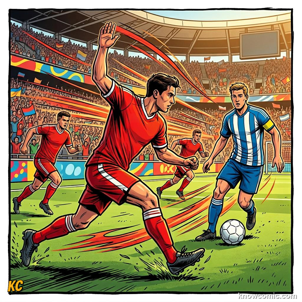 Comic panel titled high press and gegenpressing, labelled pack mentality, from the KnowComic World Cup 2026 lesson on pressing: hunting in packs