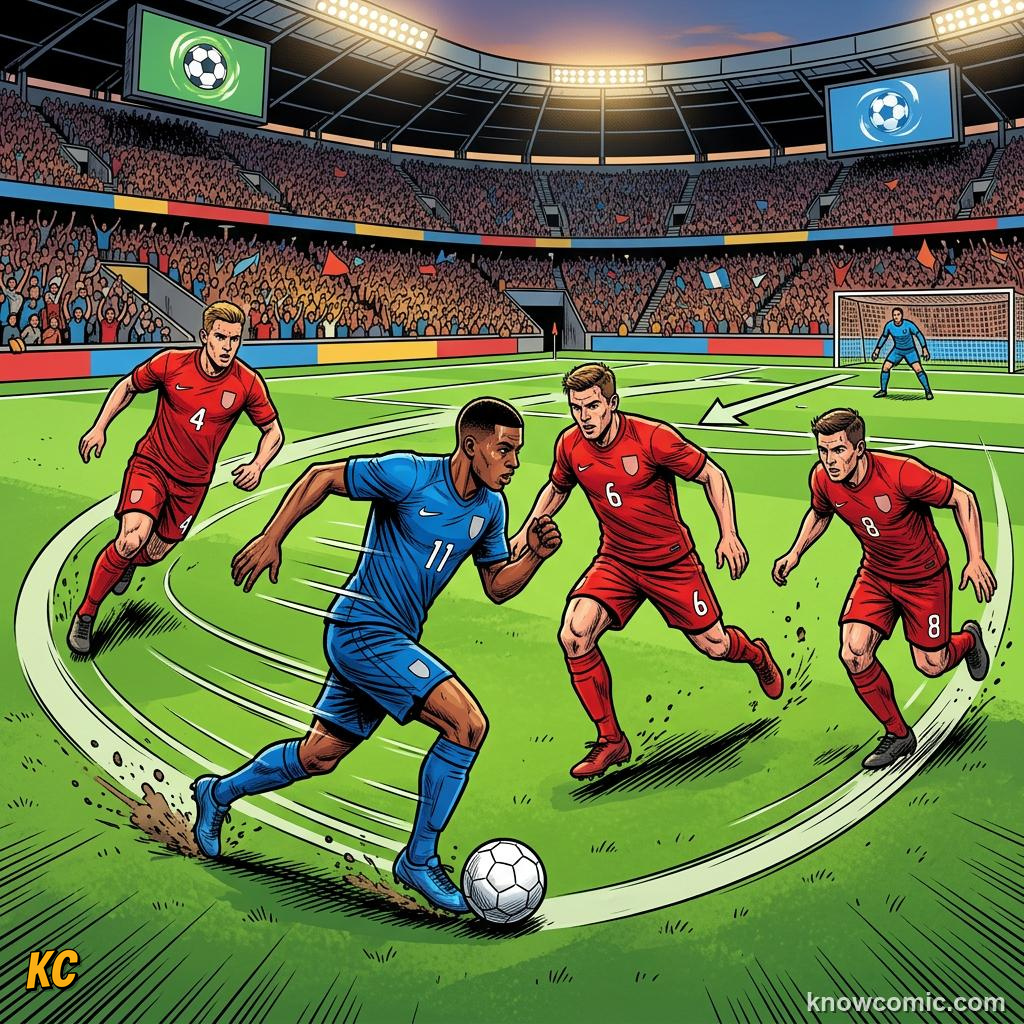 Comic panel titled pressing traps close the doors, labelled shadow cover, from the KnowComic World Cup 2026 lesson on pressing: hunting in packs