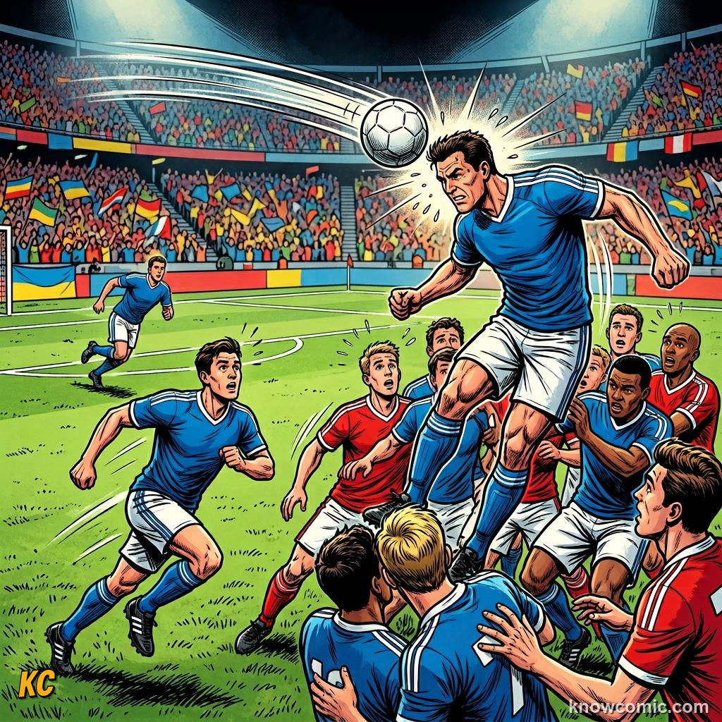 Comic panel titled the transition defence to attack, labelled corner defence, from the KnowComic World Cup 2026 lesson on counter-attack lightning