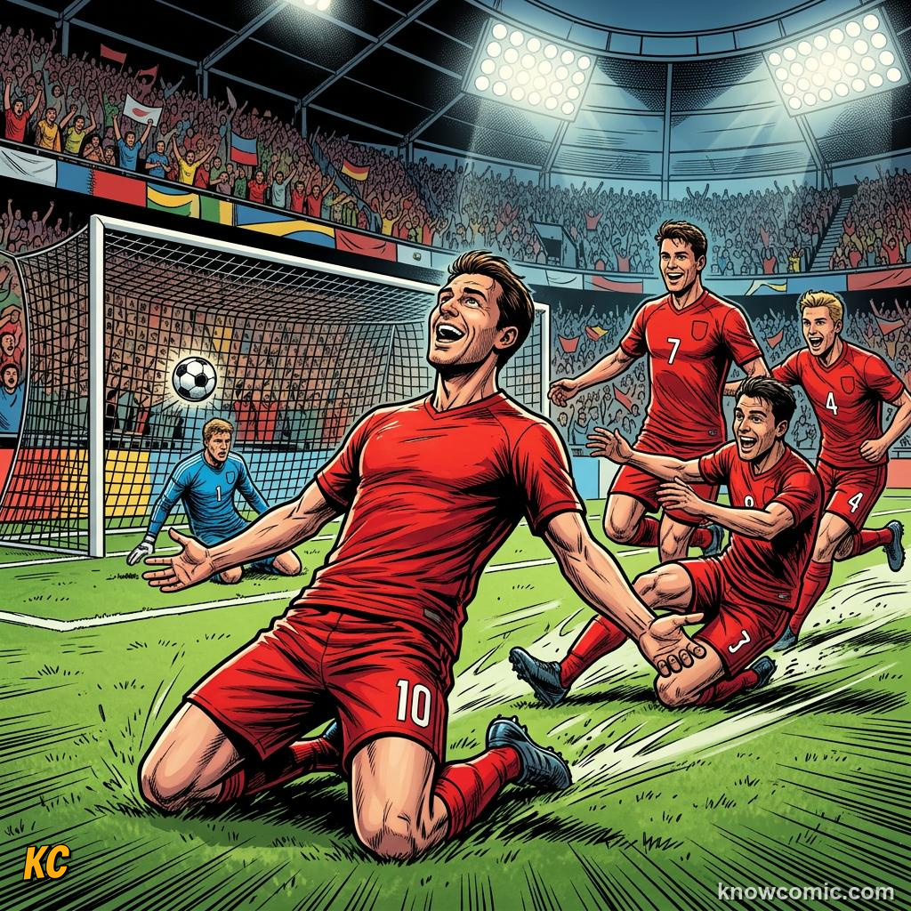 Comic panel titled how coaches build counters, labelled full-back, from the KnowComic World Cup 2026 lesson on counter-attack lightning