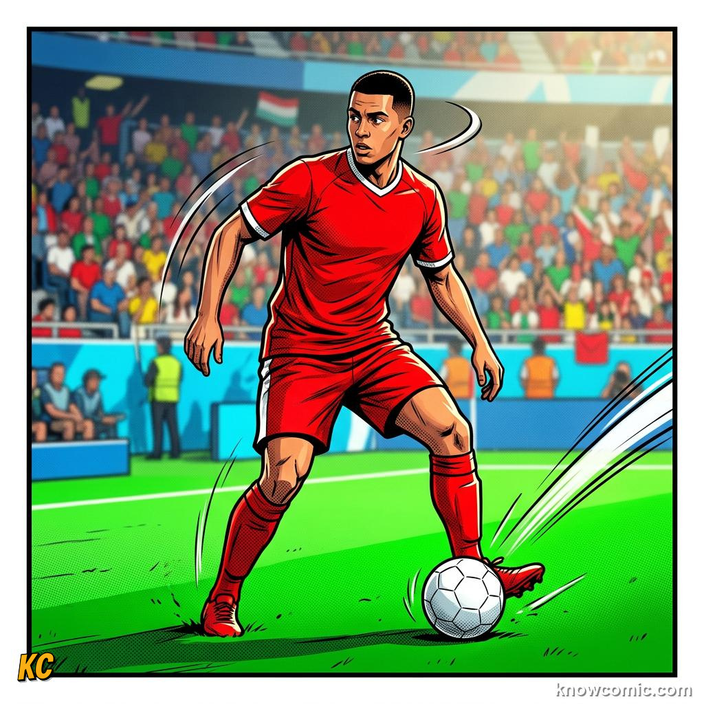Comic panel titled what is tiki-taka, labelled more touches, from the KnowComic World Cup 2026 lesson on possession & tiki-taka
