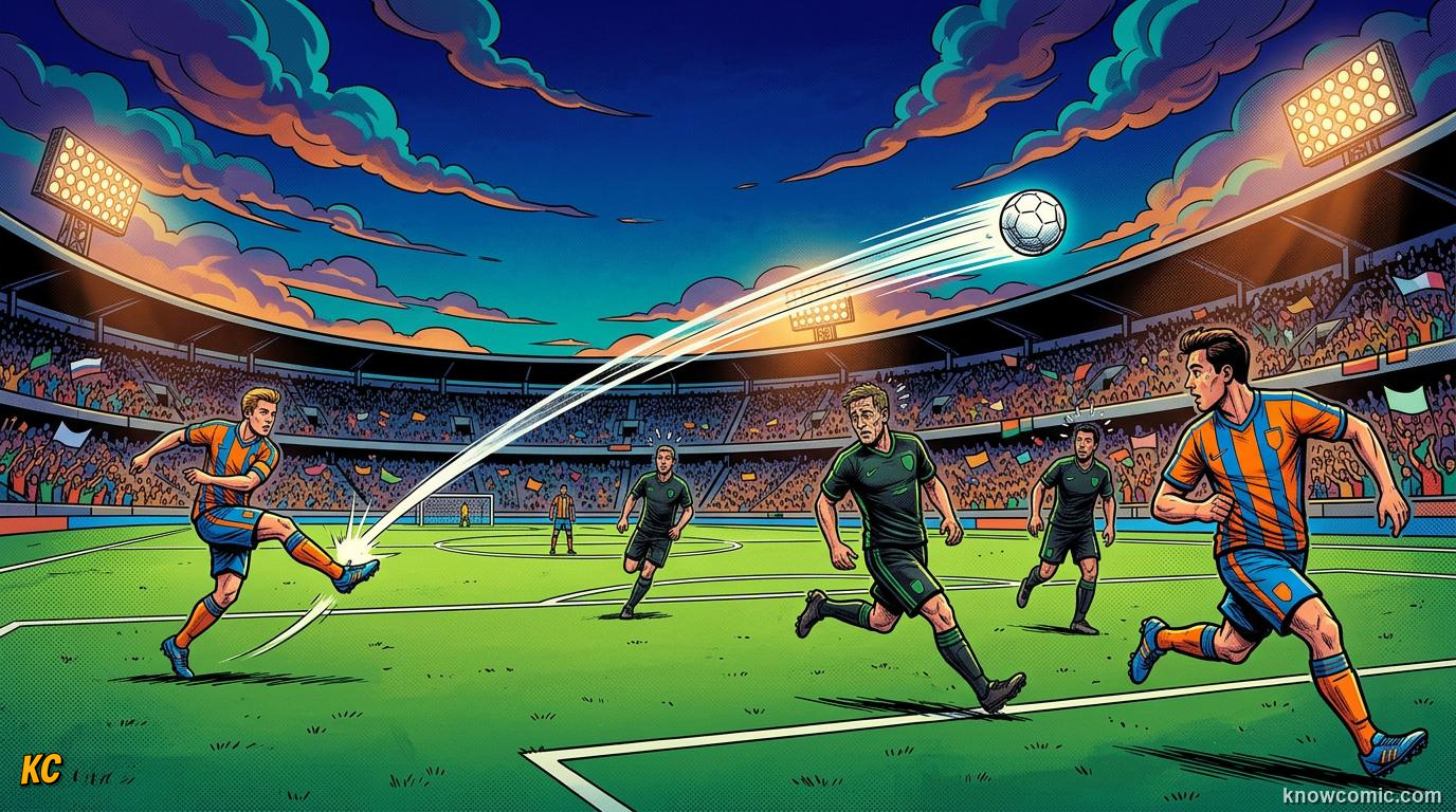 Comic panel titled patience wins matches, labelled wait for it, from the KnowComic World Cup 2026 lesson on possession & tiki-taka