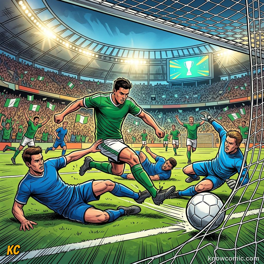 Comic panel titled how coaches build possession players, labelled tire them out, from the KnowComic World Cup 2026 lesson on possession & tiki-taka