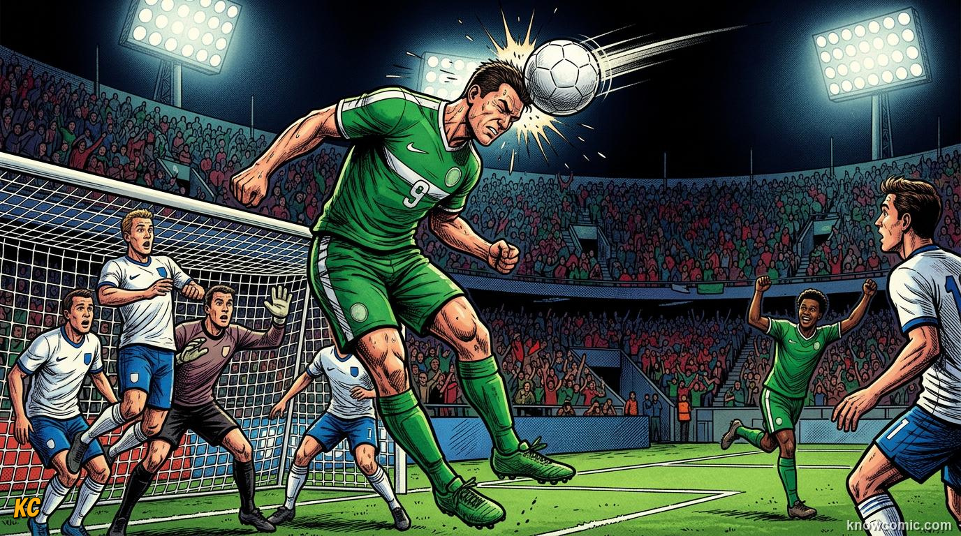 Comic panel titled how to cross like a pro, labelled deliver the ball, from the KnowComic World Cup 2026 lesson on wing play & crosses