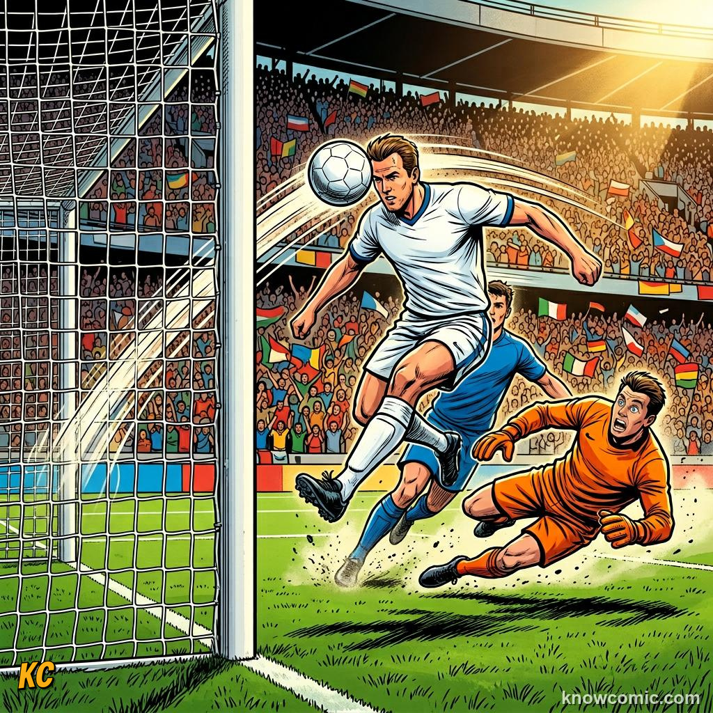 Comic panel titled how to cross like a pro, labelled whipped in, from the KnowComic World Cup 2026 lesson on wing play & crosses
