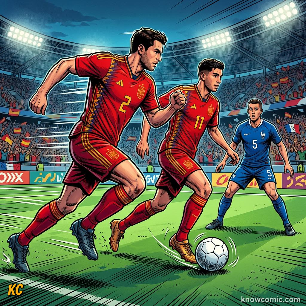 Comic panel titled how coaches build wide attackers, labelled timing, from the KnowComic World Cup 2026 lesson on wing play & crosses
