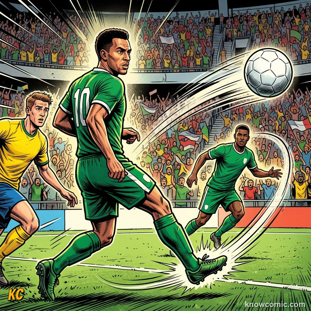 Comic panel titled freedom to roam, labelled look up, from the KnowComic World Cup 2026 lesson on playmakers: the number 10