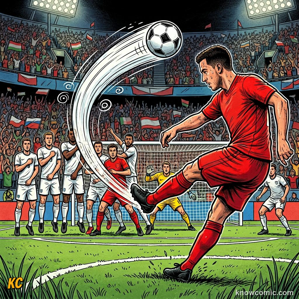 Comic panel titled freedom to roam, labelled calm head, from the KnowComic World Cup 2026 lesson on playmakers: the number 10