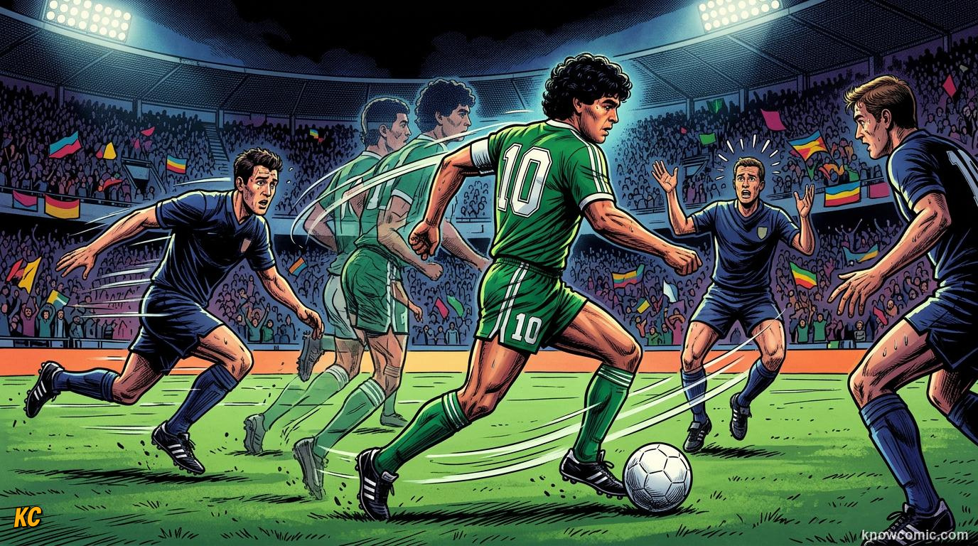 Comic panel titled freedom to roam, labelled find the gap, from the KnowComic World Cup 2026 lesson on playmakers: the number 10