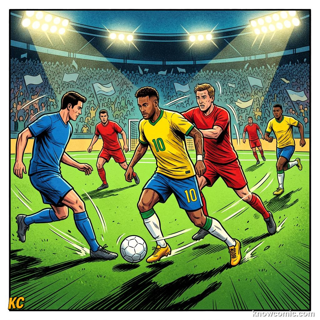 Comic panel titled freedom to roam, labelled roam free, from the KnowComic World Cup 2026 lesson on playmakers: the number 10