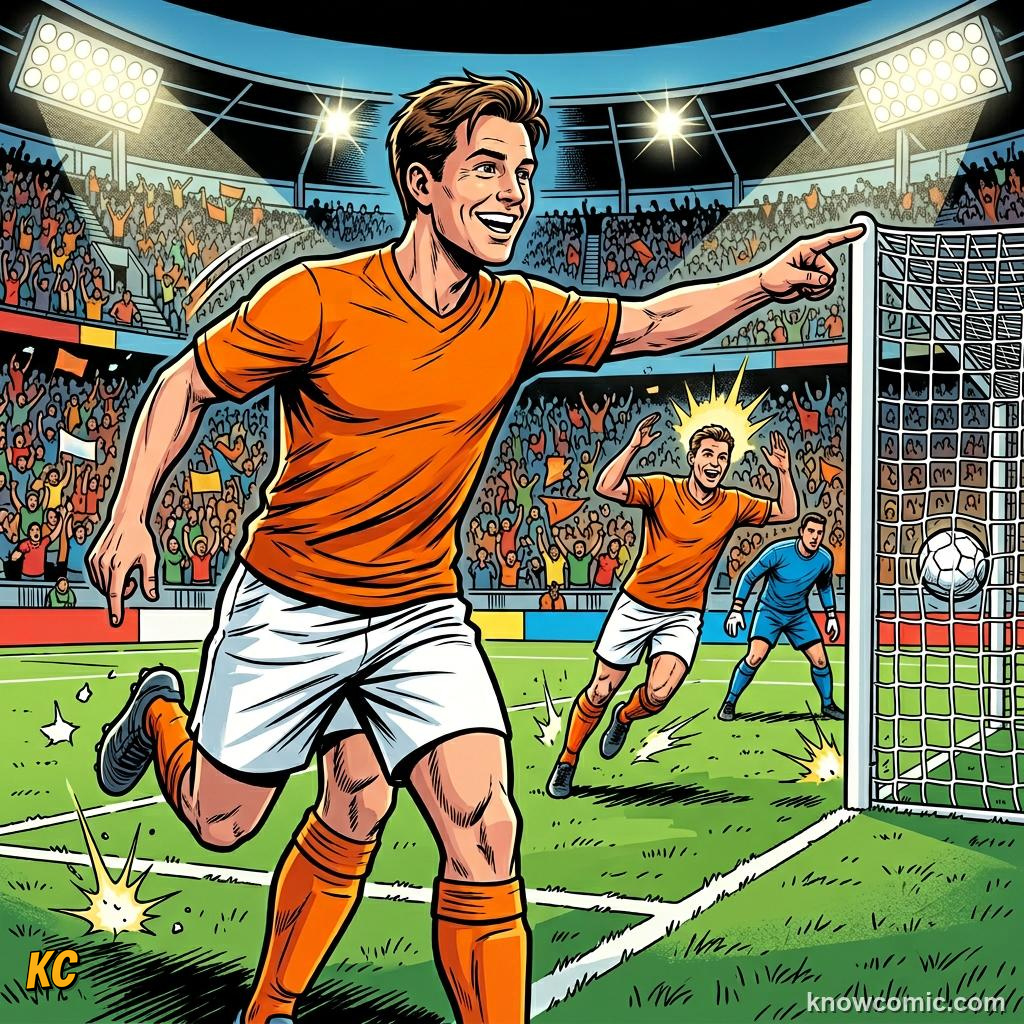 Comic panel titled how playmakers are built, labelled through ball, from the KnowComic World Cup 2026 lesson on playmakers: the number 10