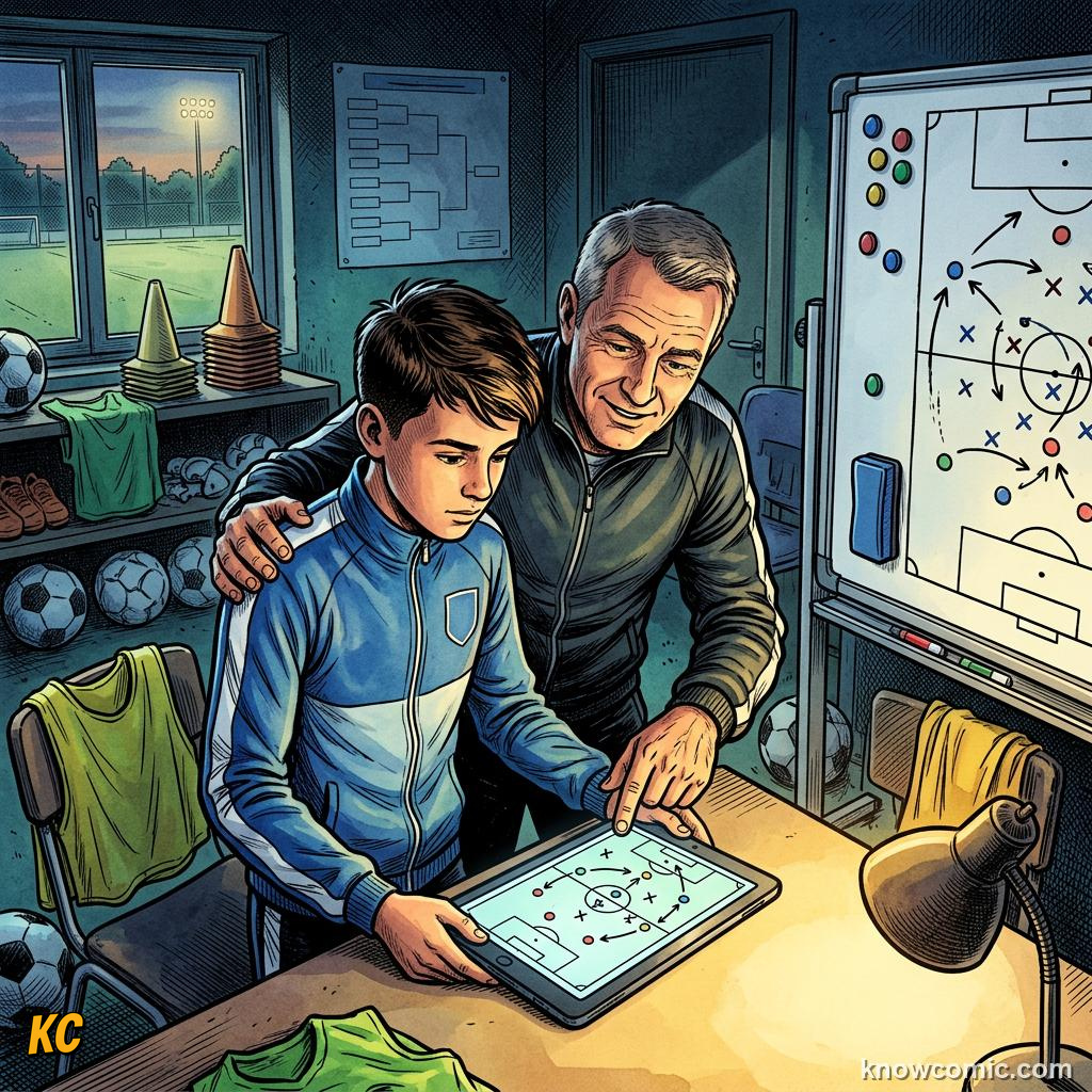 Comic panel titled how playmakers are built, labelled one touch, from the KnowComic World Cup 2026 lesson on playmakers: the number 10