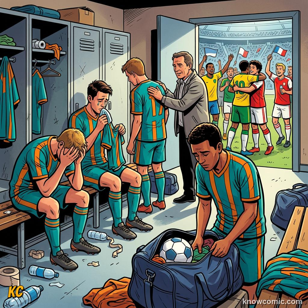 Comic panel titled top two plus eight best thirds, labelled best thirds, from the KnowComic World Cup 2026 lesson on the new 48-team format