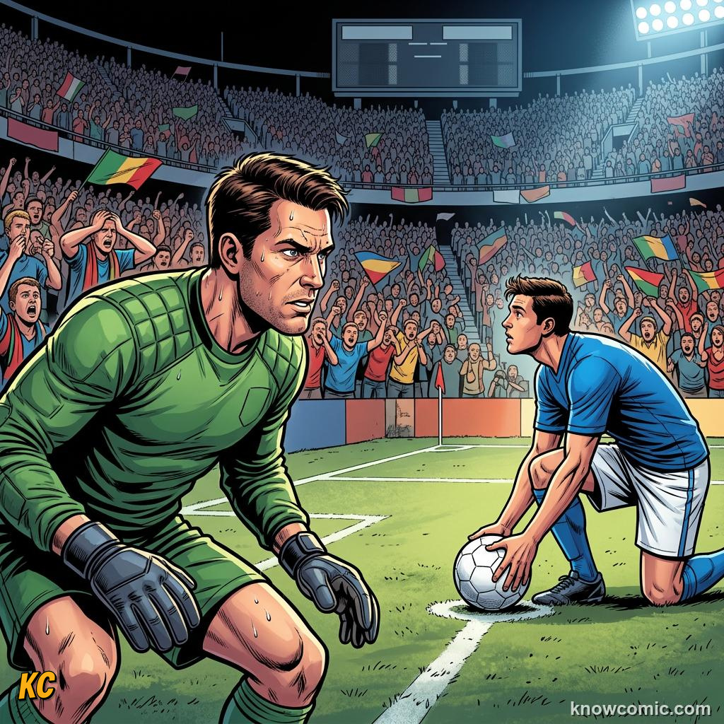 Comic panel titled how 104 matches crown one champion, labelled bracket, from the KnowComic World Cup 2026 lesson on the new 48-team format