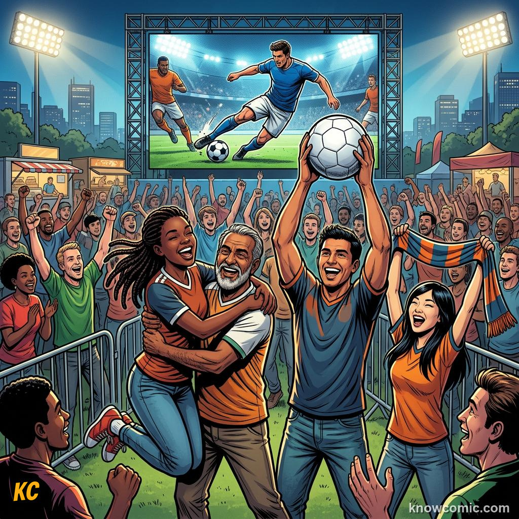 Comic panel titled from azteca to new york, labelled vancouver, from the KnowComic World Cup 2026 lesson on three hosts, one dream