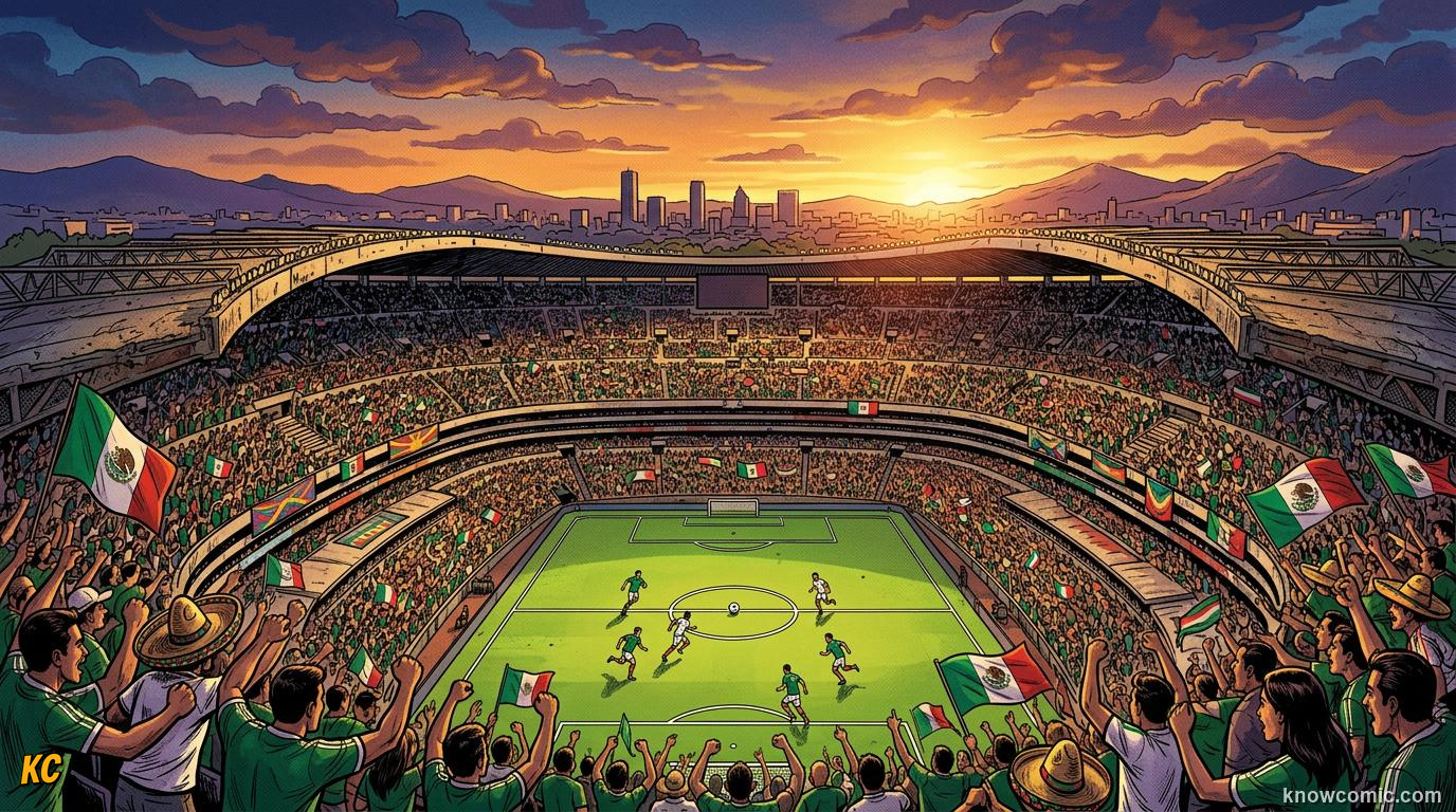 Estadio Azteca in Mexico City packed with colourful fans during a World Cup match