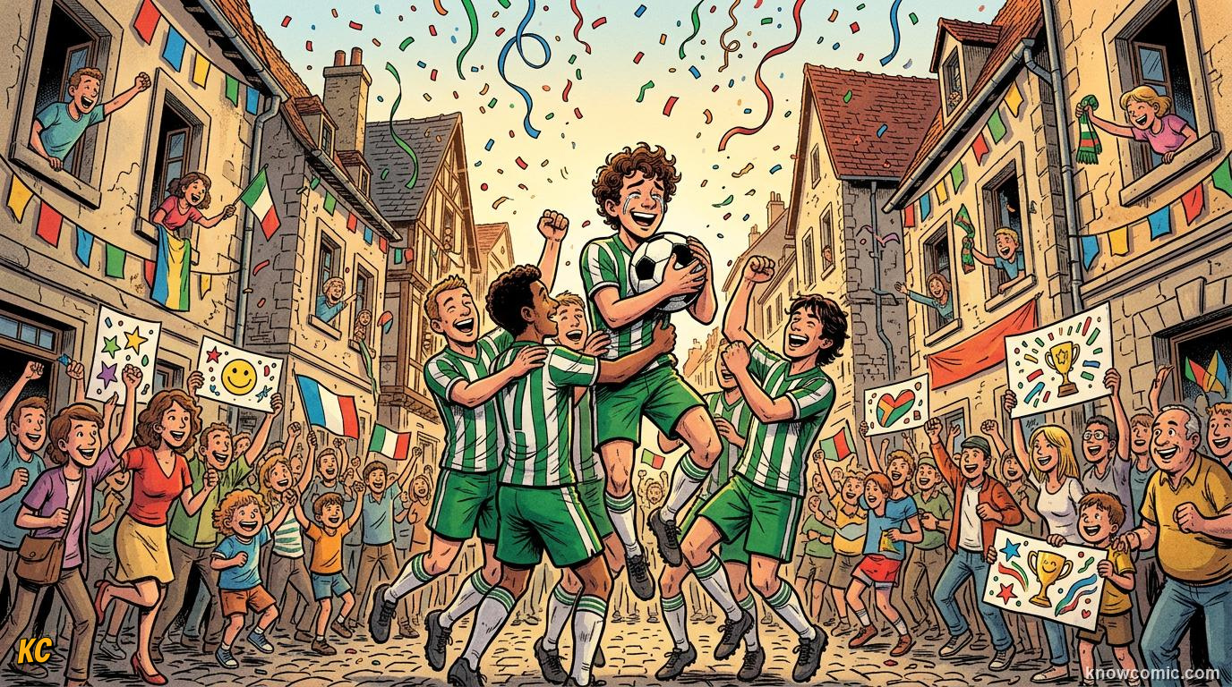 Comic panel titled from qualifiers to world cup 2026, labelled qualified at last, from the KnowComic World Cup 2026 lesson on road to 2026: qualification