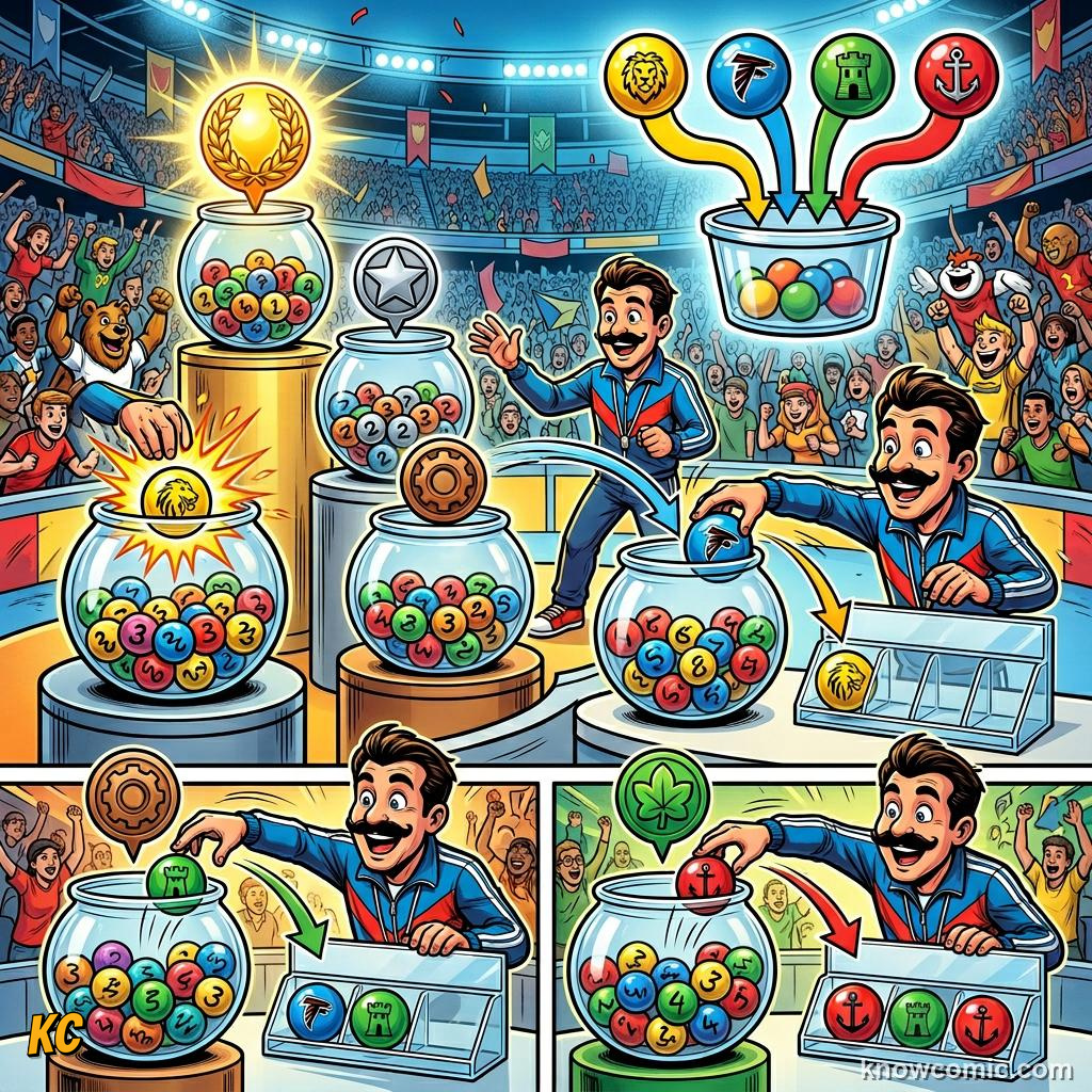 Comic panel titled from pot to group, labelled pot 1, from the KnowComic World Cup 2026 lesson on the draw: pots & groups