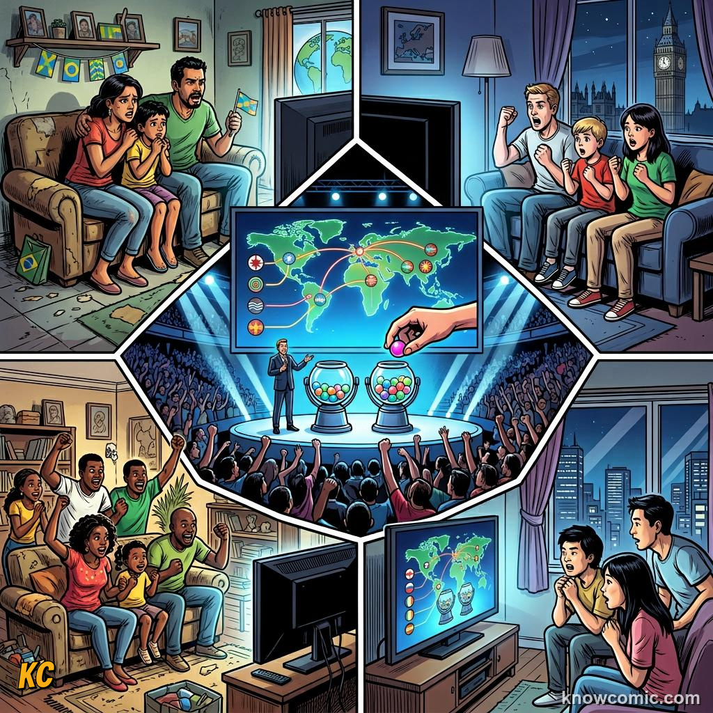 Comic panel titled from pot to group, labelled pot 4, from the KnowComic World Cup 2026 lesson on the draw: pots & groups