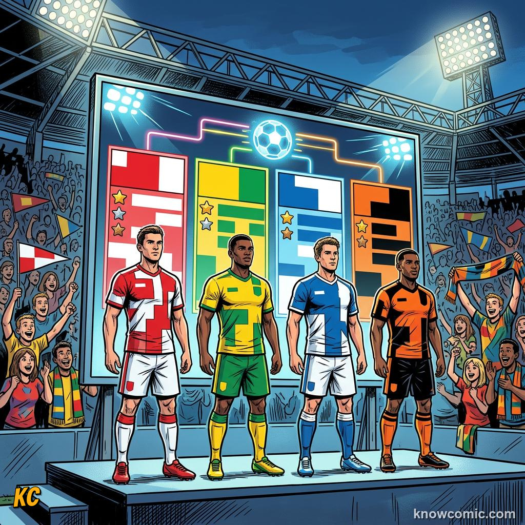 Comic panel titled from pot to group, labelled geography rules, from the KnowComic World Cup 2026 lesson on the draw: pots & groups