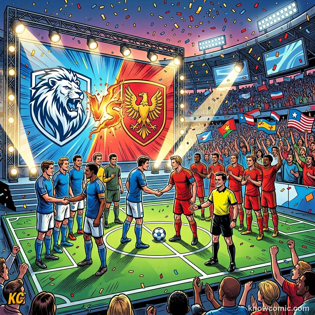 Comic panel titled from draw to first whistle, labelled hype, from the KnowComic World Cup 2026 lesson on the draw: pots & groups