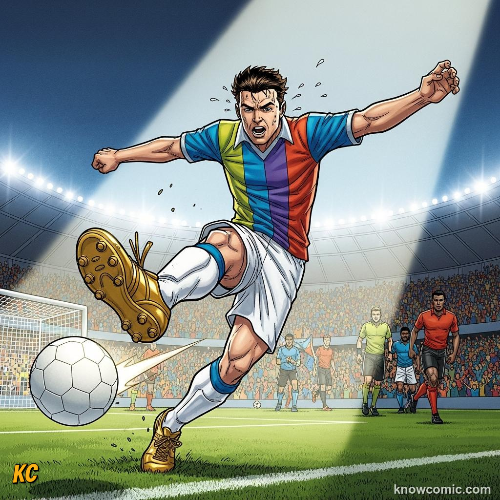 Comic panel titled the contenders list, labelled record winners, from the KnowComic World Cup 2026 lesson on teams to watch: giants & underdogs
