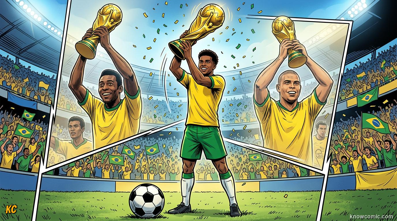 Comic panel titled the contenders list, labelled europe & south america, from the KnowComic World Cup 2026 lesson on teams to watch: giants & underdogs