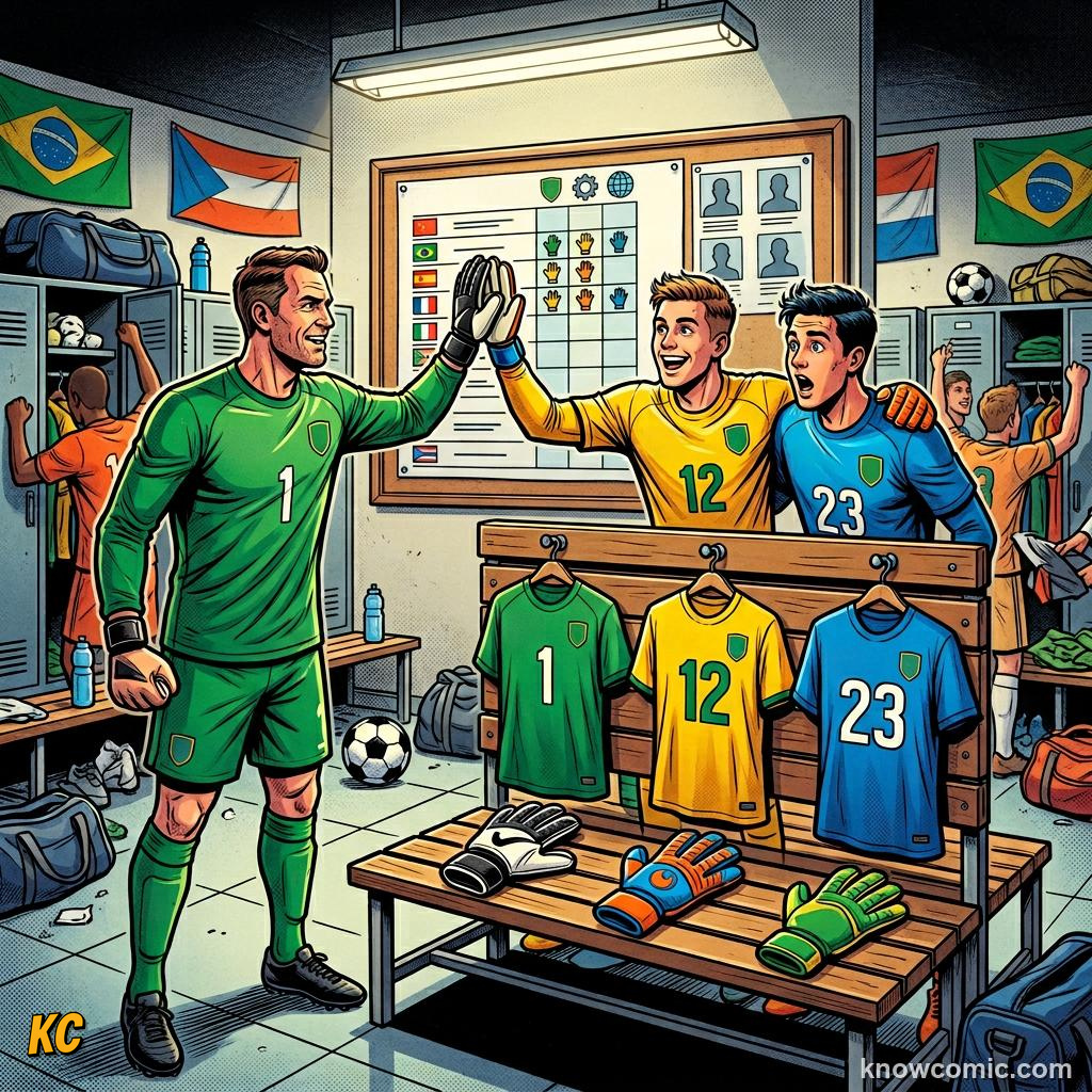 Comic panel titled building the shortlist, labelled deadline day, from the KnowComic World Cup 2026 lesson on squad selection: 26 heroes