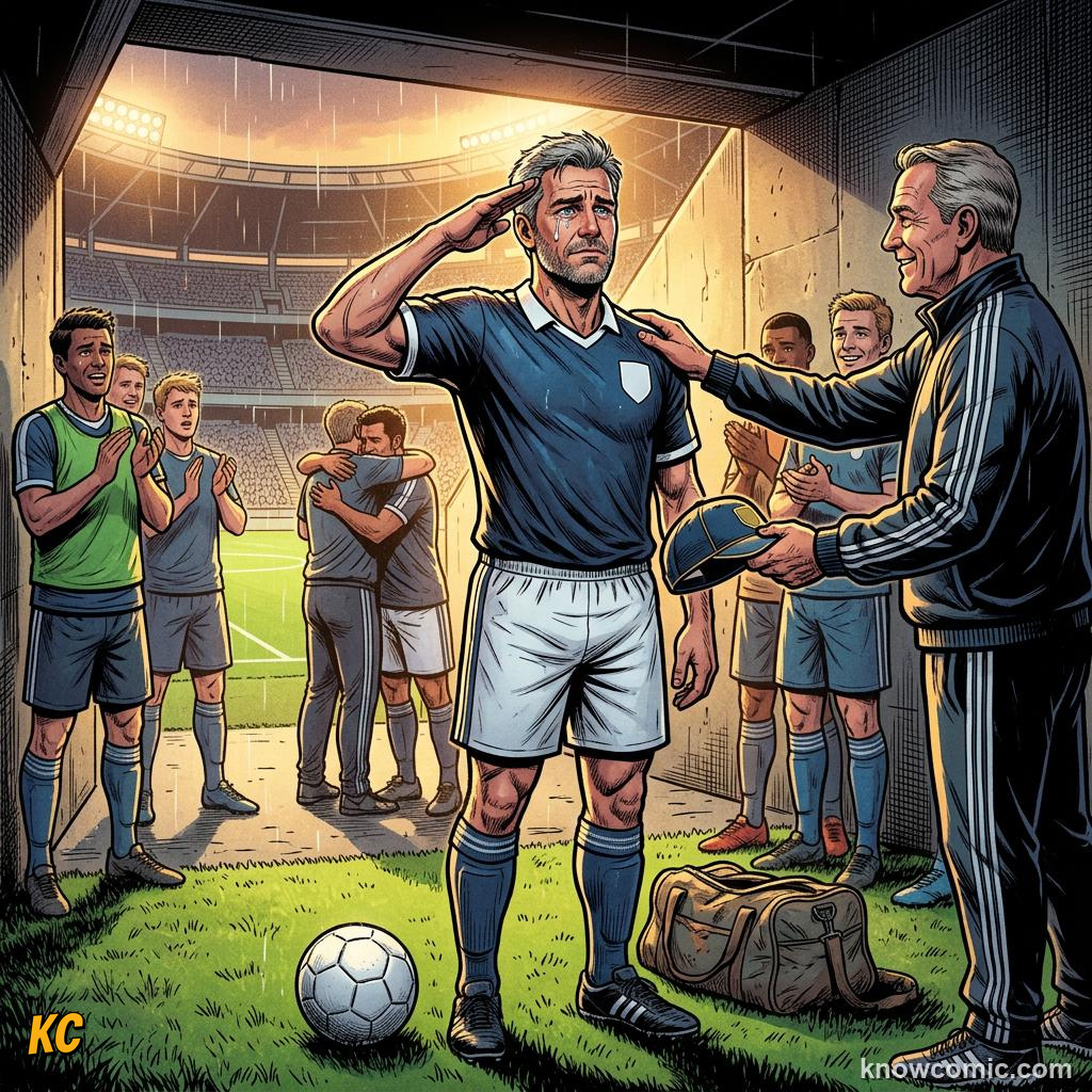 Comic panel titled leaving out a star, labelled tactics, from the KnowComic World Cup 2026 lesson on squad selection: 26 heroes
