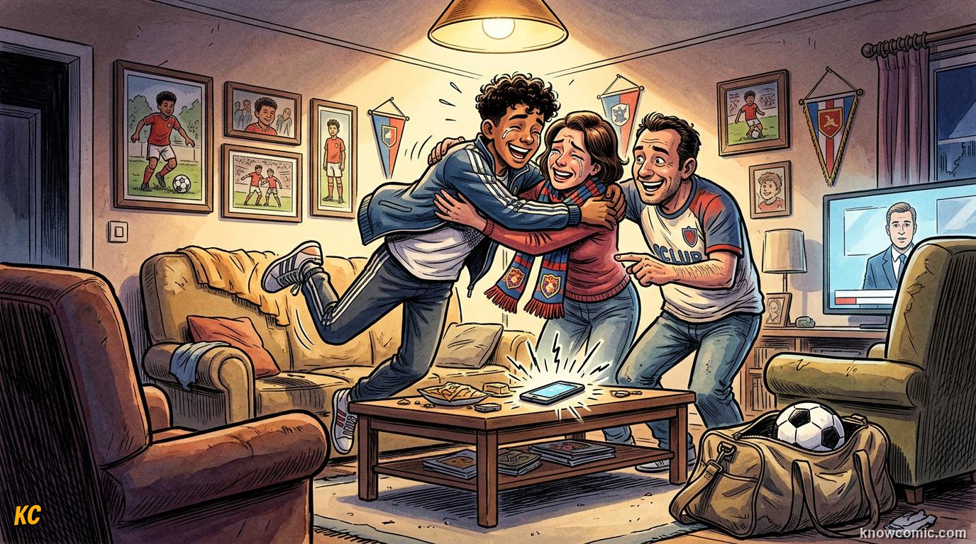 Comic panel titled from list to legacy, labelled squad announced, from the KnowComic World Cup 2026 lesson on squad selection: 26 heroes