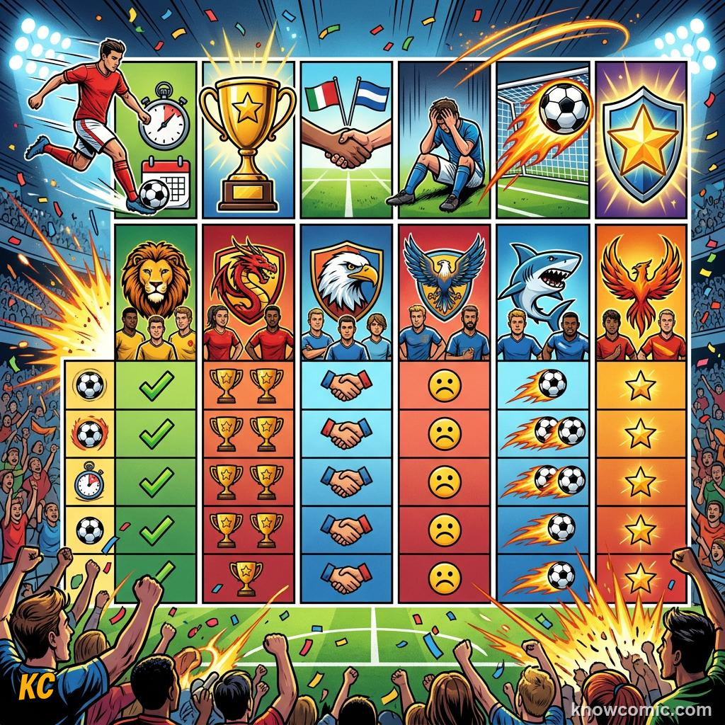 Comic panel titled what each number means, labelled win, from the KnowComic World Cup 2026 lesson on how to read the group table