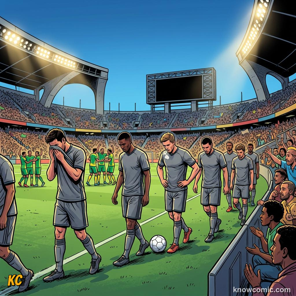 Comic panel titled goals for minus goals against, labelled gf  ga, from the KnowComic World Cup 2026 lesson on how to read the group table